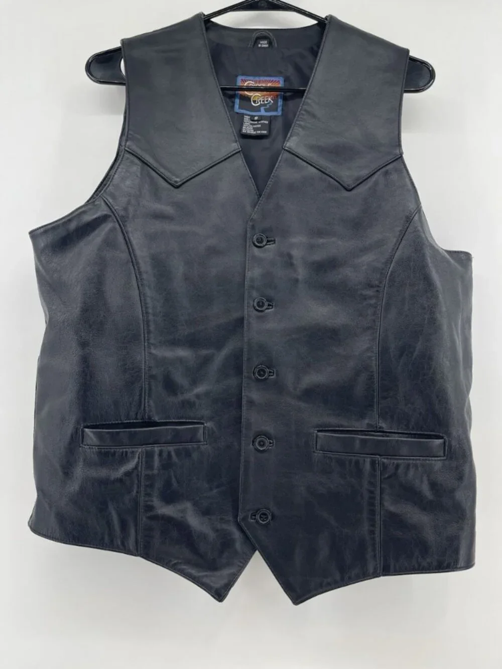 Cripple Creek Men's Black 100% Leather Western Cowboy Rodeo Vest Small Bikercore